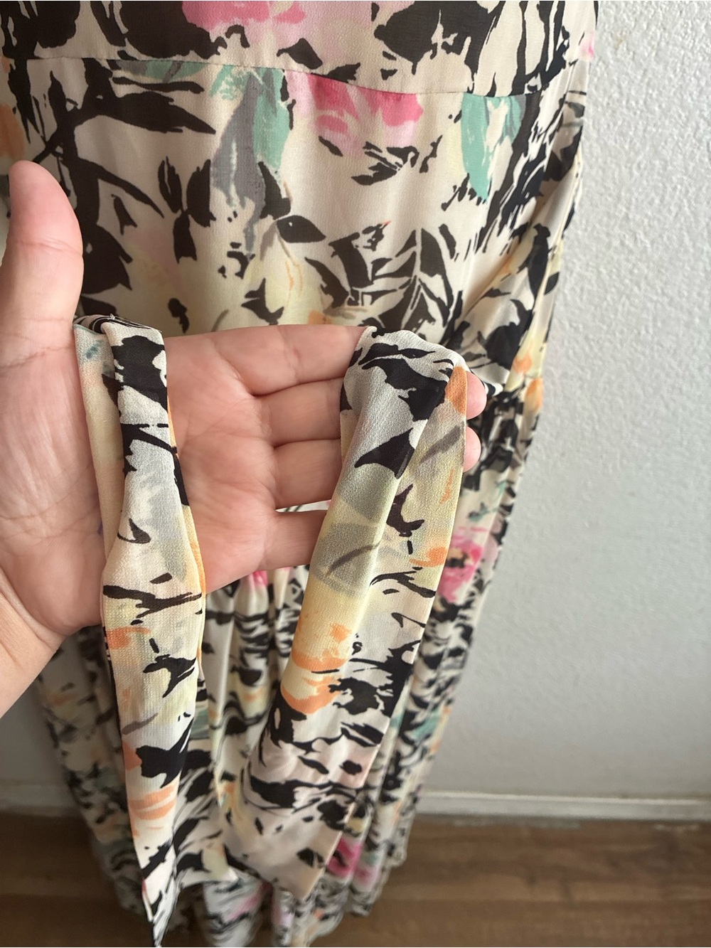 Ralph Lauren Floral Chiffon Gown Maxi Dress Cream with Pink Floral Print 10 - Picture 8 of 16